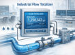 Flow totalizer industrial flow monitoring system showing digital totalizer display connected to pipeline for accurate cumulative flow measurement in industrial applications